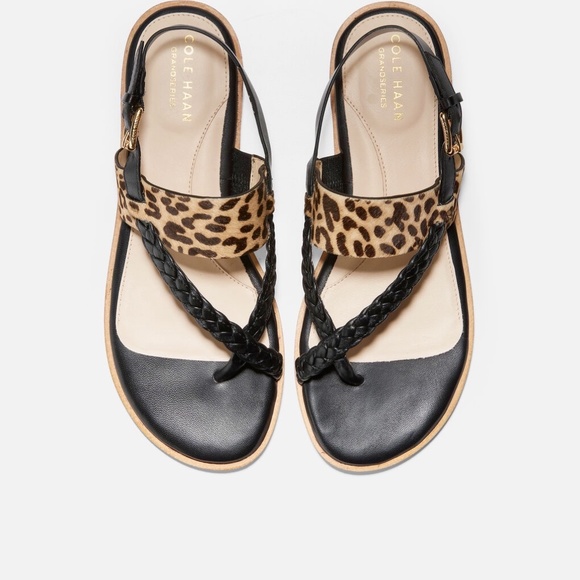 Cole Haan Anica Leather Black Leopard Slingback Thong Flat Sandals Shoes 6.5 - Picture 6 of 10